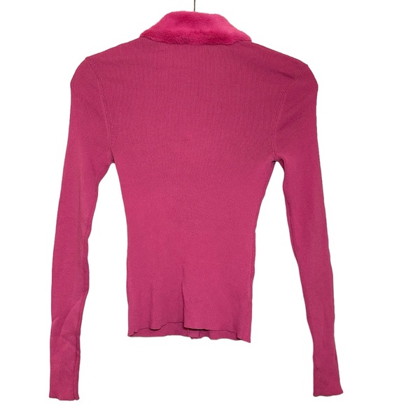 STAUD Celina Faux Fur Collar Rib Knit Top In Lollipop Size S - Picture 4 of 5